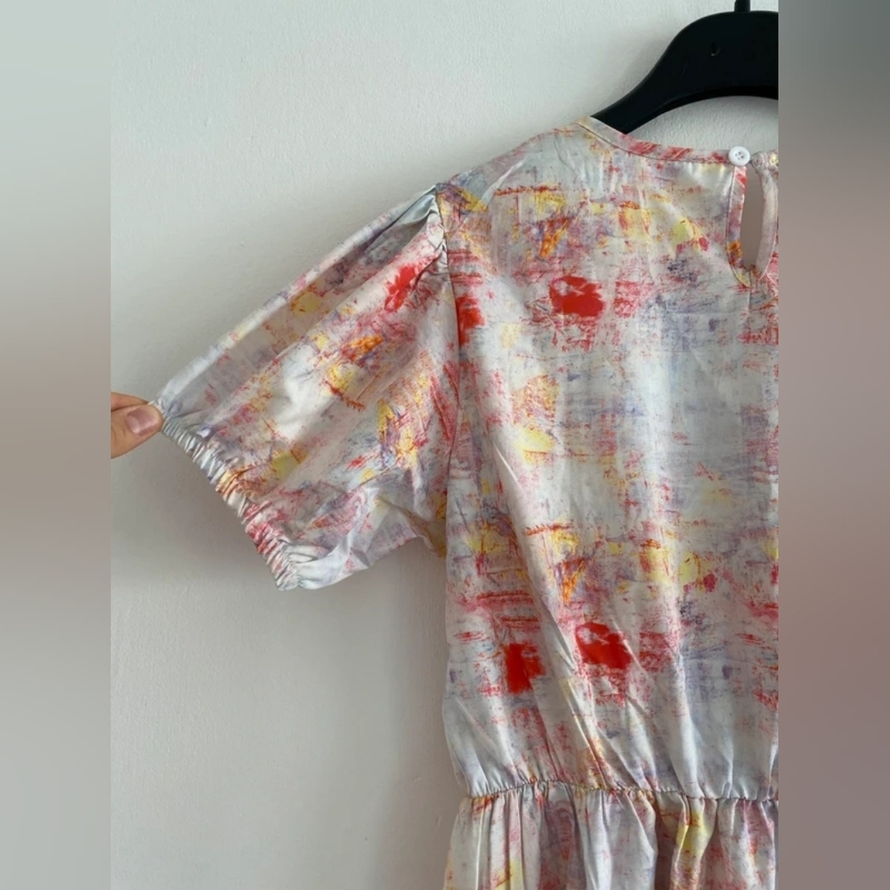 Lightweight Abstract Print Dress in White, Coral & Yellow - Picture 4 of 6